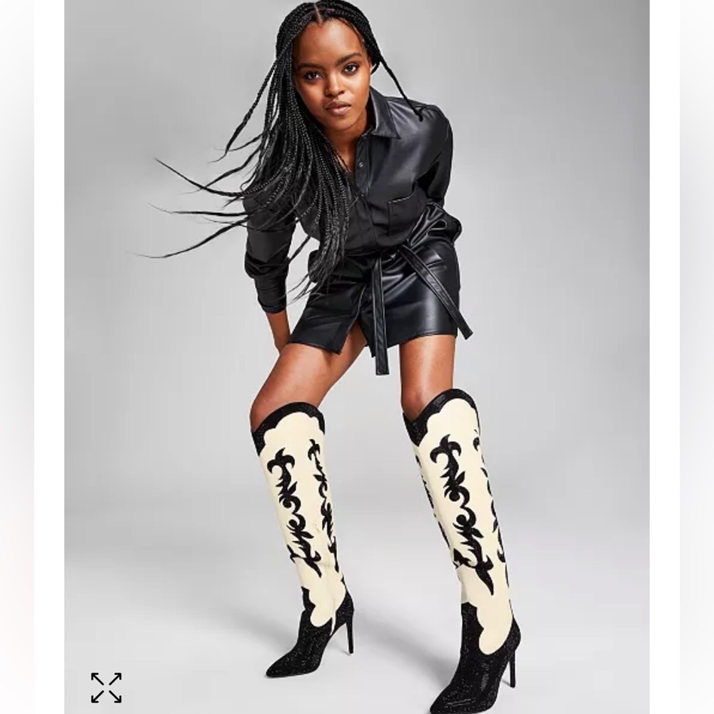 INC International Concepts Black and Cream Heeled Boots
